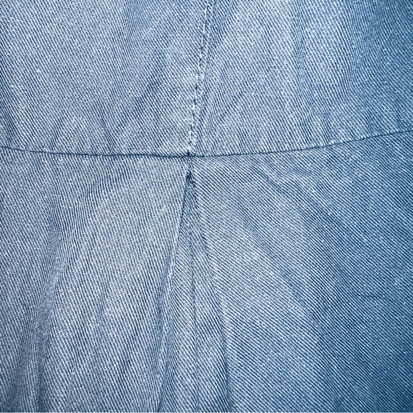 LOFT size M blue grey Cotton ruffle cinch collar button front pleated middy coat - Picture 14 of 16